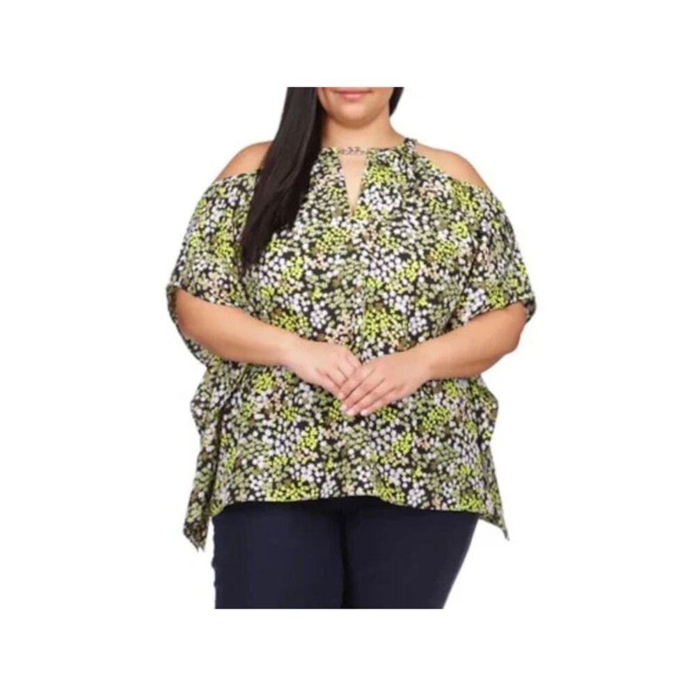 MICHAEL MICHAEL KORS Womens Black Chain Handkerchief Hem Top Plus 0X